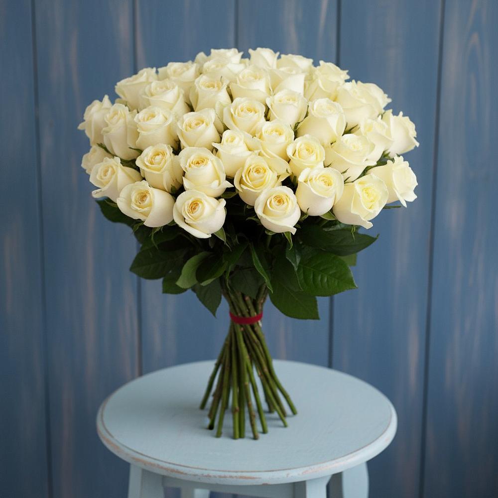 Букет 51 Белая роза Эдлесс Лав в Горноуральский