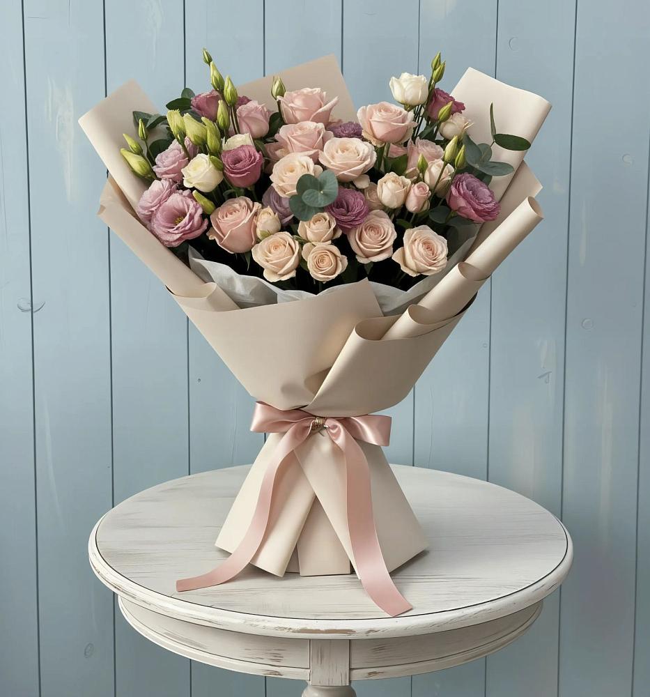 Букет цветов из: Розы и Лизиантусы в Горноуральский