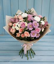 Букет цветов из:  Хризантемы, Розы и Альстромерии #REPLACE_PRED# Горноуральский